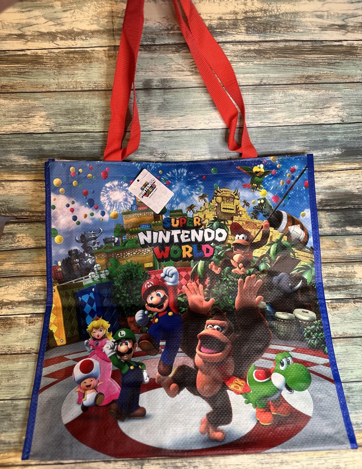 NEW Universal Super Nintendo World Large Shopper Zip Tote Mario Kart 17”x17”