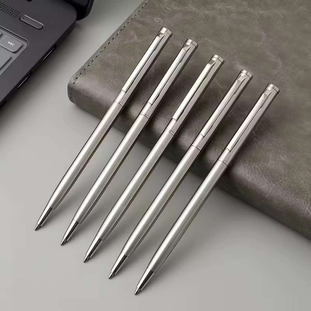 Set of 20 Elegant Silver Stainless Steel Ballpoint Pens - Durable, Medium Nib, T