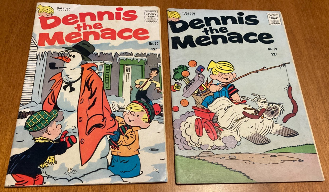 Vintage Lot of 2 Dennis the Menace #70 Jan 1964 & #69 Nov 1963 Hallden Comics