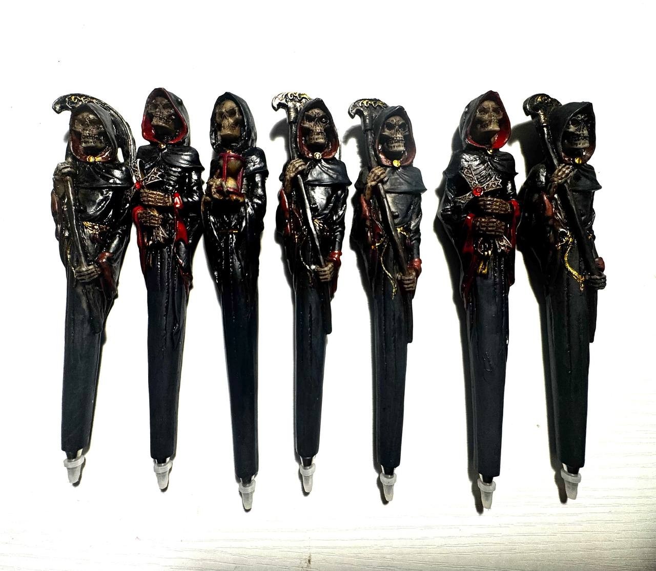 Gothic Grim Reaper Ballpoint Pens Set 7Pcs Resin Skeleton Skull Halloween Decor