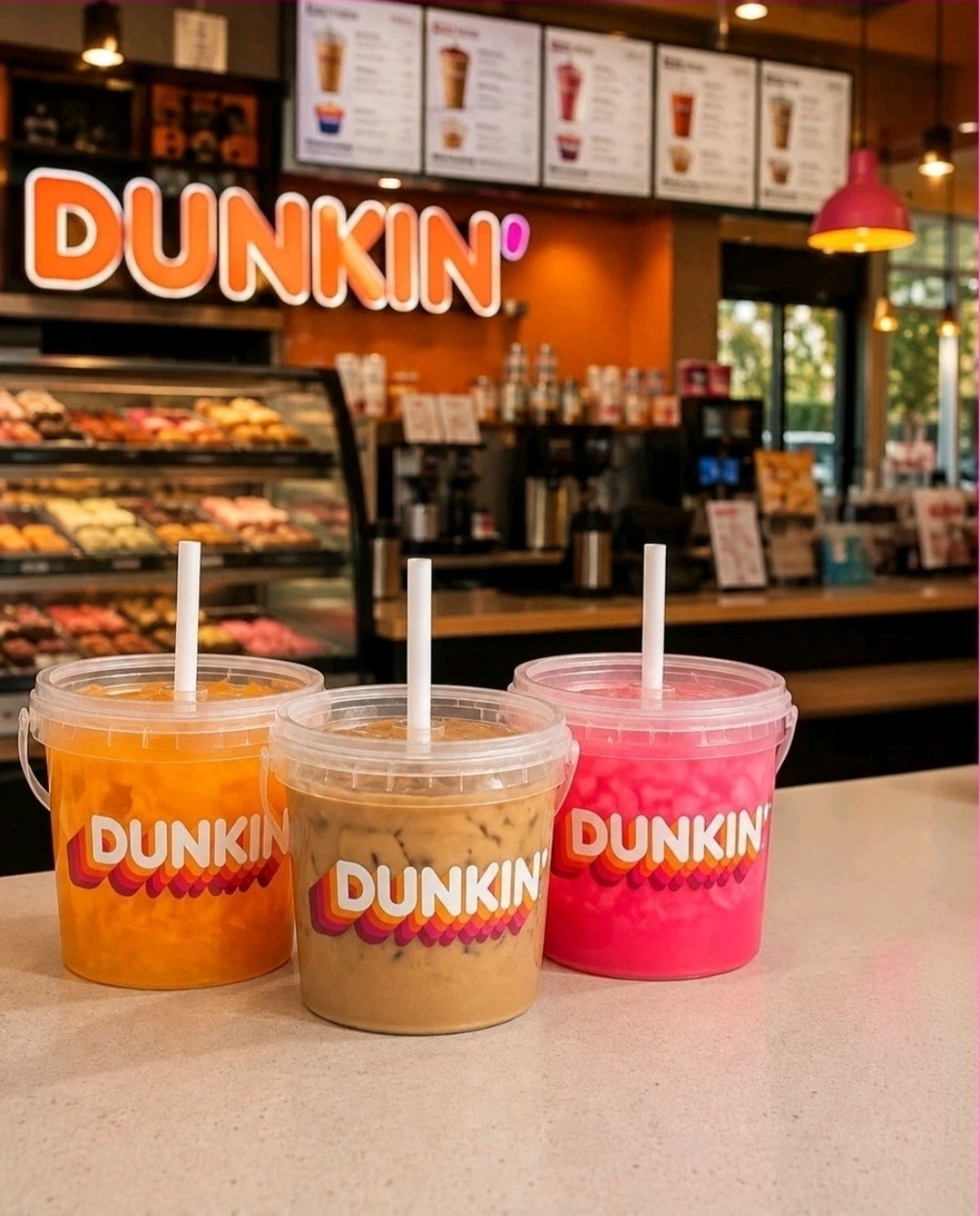 New 2026 Limited Edition Dunkin Ice Beverage Bucket & Straw 48oz - PACK OF 3
