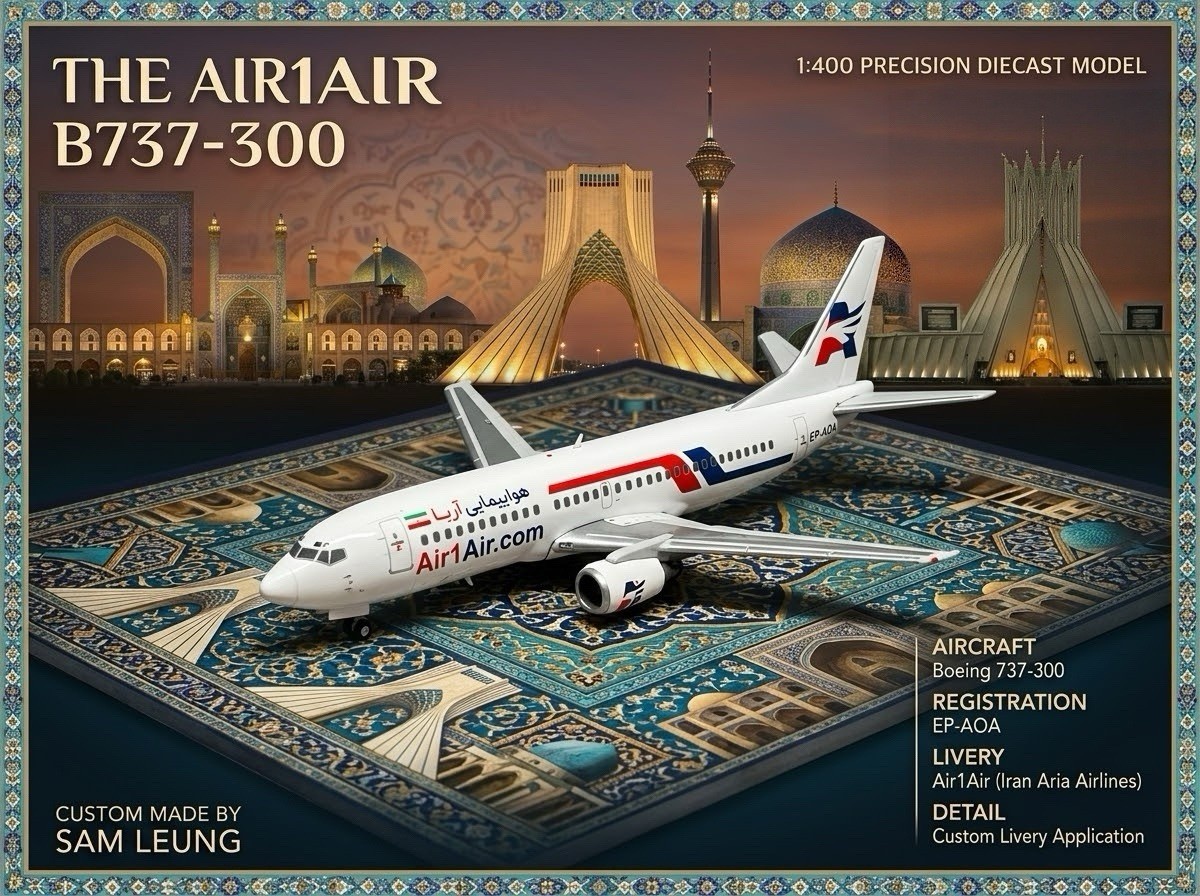 JC Wings 1:400 Air1Air B737-300 EP-AOA  Iran Airlines Custom Diecast Model