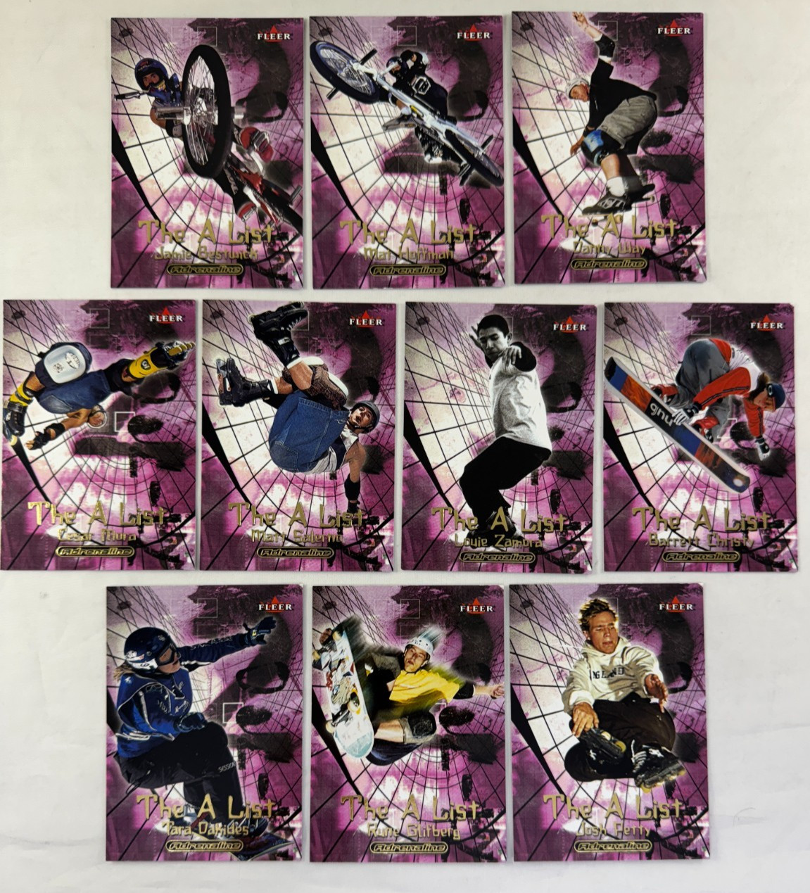FLEER ADRENALINE 2000 Complete THE A LIST Foil Stamped Chase Card Set of 10