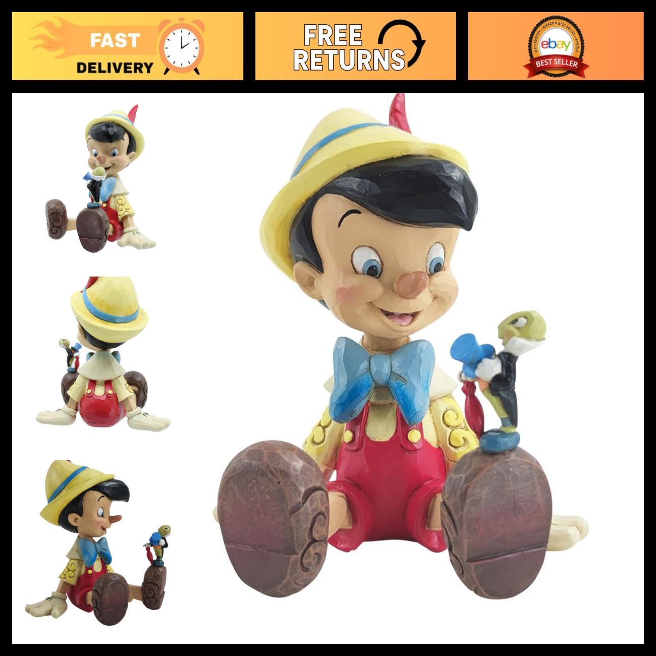 Disney Pinocchio Jiminy Cricket Figurine - Handcrafted Resin Collectible Statue,