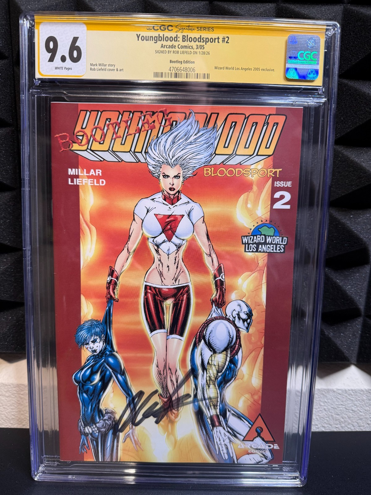 CGC 9.6 SIGNED by LIEFELD YOUNGBLOOD Bloodsport #2 Bootleg LA WIZARD WORLD 2005