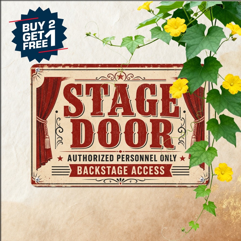 Broadway Musical Theater Backstage Stage Door Arrow Sign Metal Tin Plaque