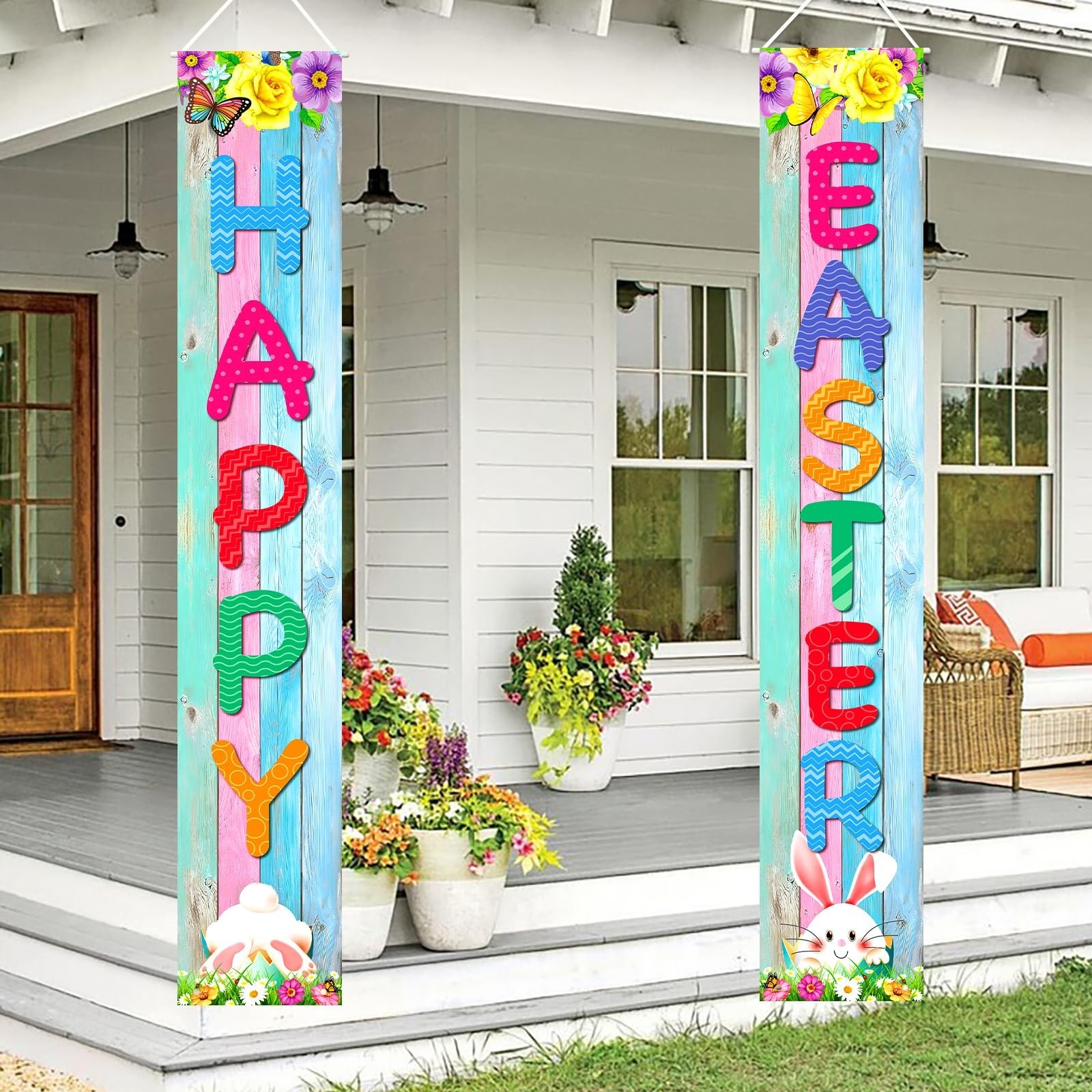 Easter Decorations Easter Decor Happy Easter Porch Sign Banner Easter Eggs Bu...