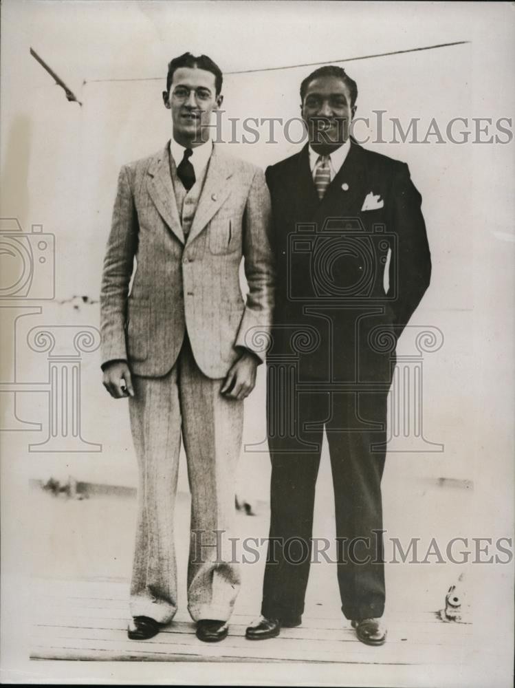 1934 Press Photo Charles Hornbortel & Ralph Metcalfe arrive in NYC from far eas