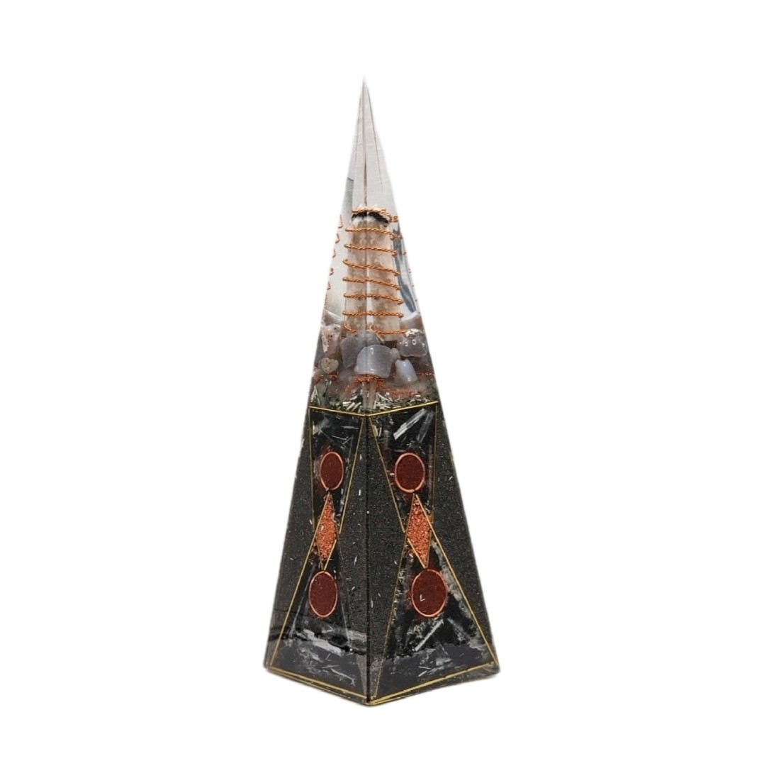 XL Orgonite Pyramid EMF Protection – One of a Kind Energy Tower with Moonstone, 