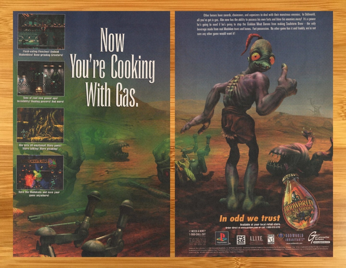 1998 Oddworld: Abe's Exoddus PS1 Vintage Print Ad/Poster Official Video Game Art