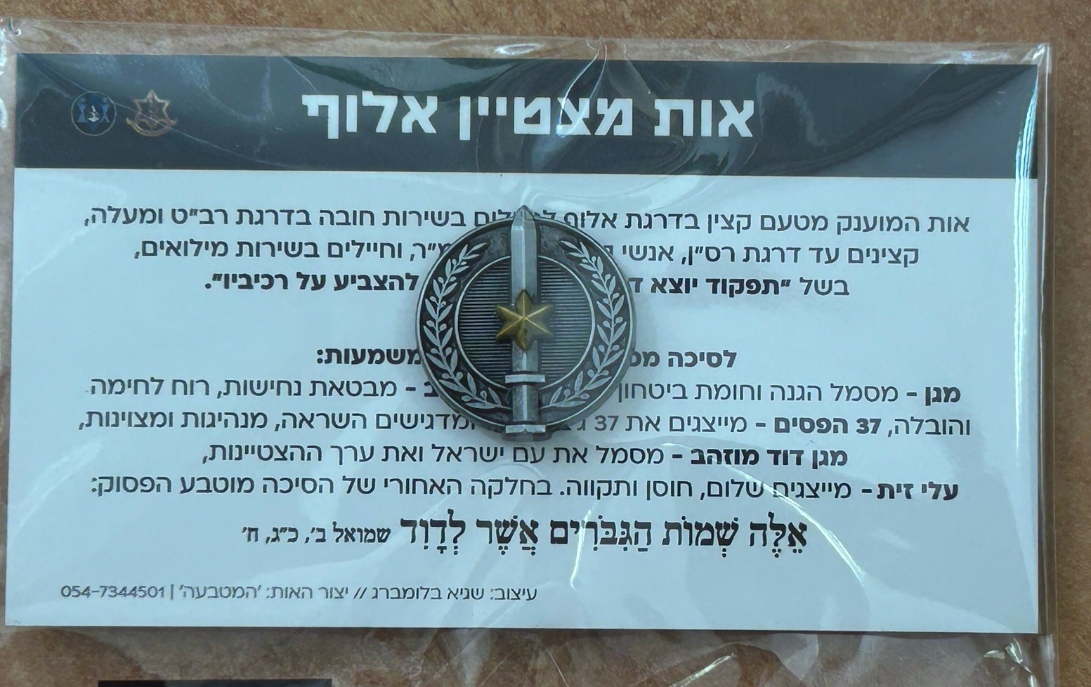 IDF Israeli Army Aluf Major General Excellence Medal Pin Badge Ot Mitztain 2025