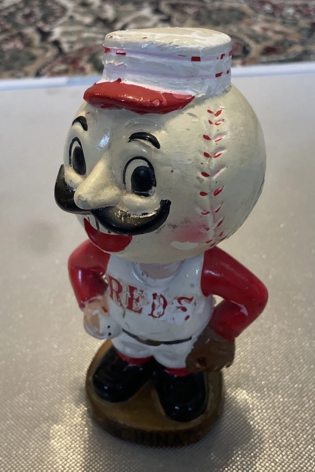 1960s  Cincinnati Reds Mascot Baseball Bobblehead Figurine Red White JAPAN