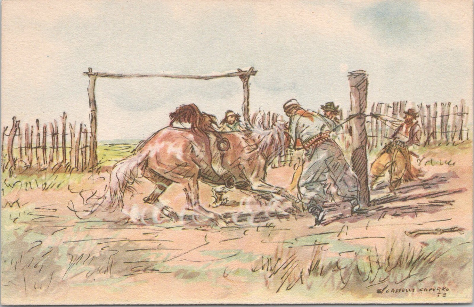 Illustrated PC Argentina Ranching Scene \