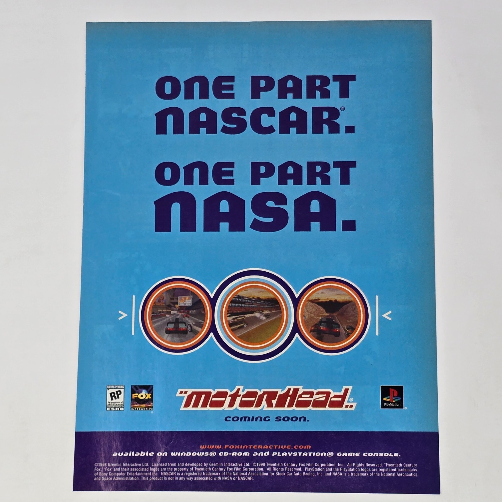 MotorHead PlayStation 1 PS1 NASCAR NASA Print Ad/Poster Promo Art