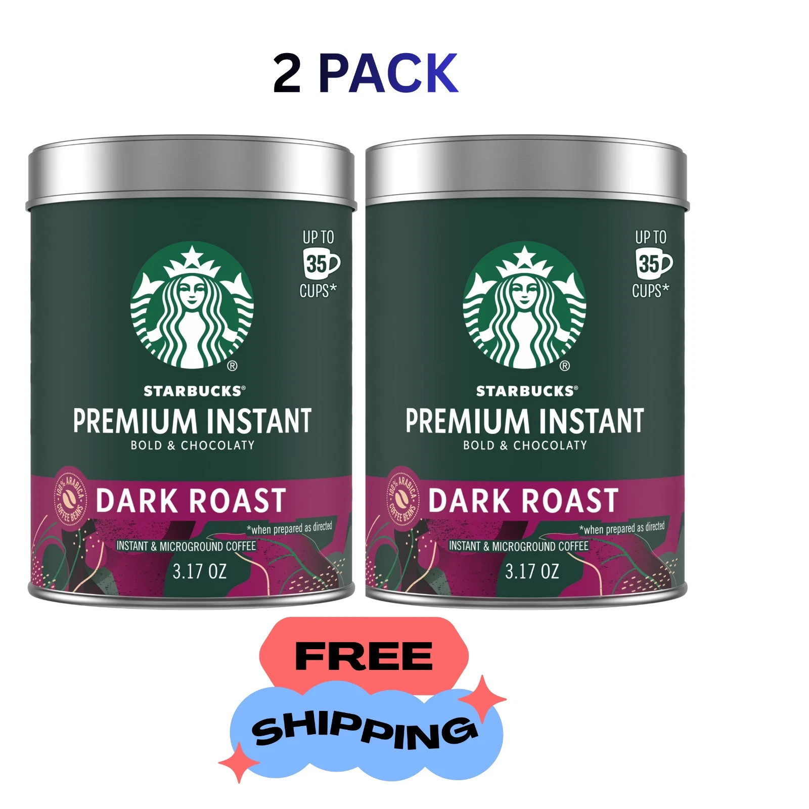 Starbucks Premium Instant Coffee, Dark Roast Coffee Arabica Beans 3.17oz (2PACK)