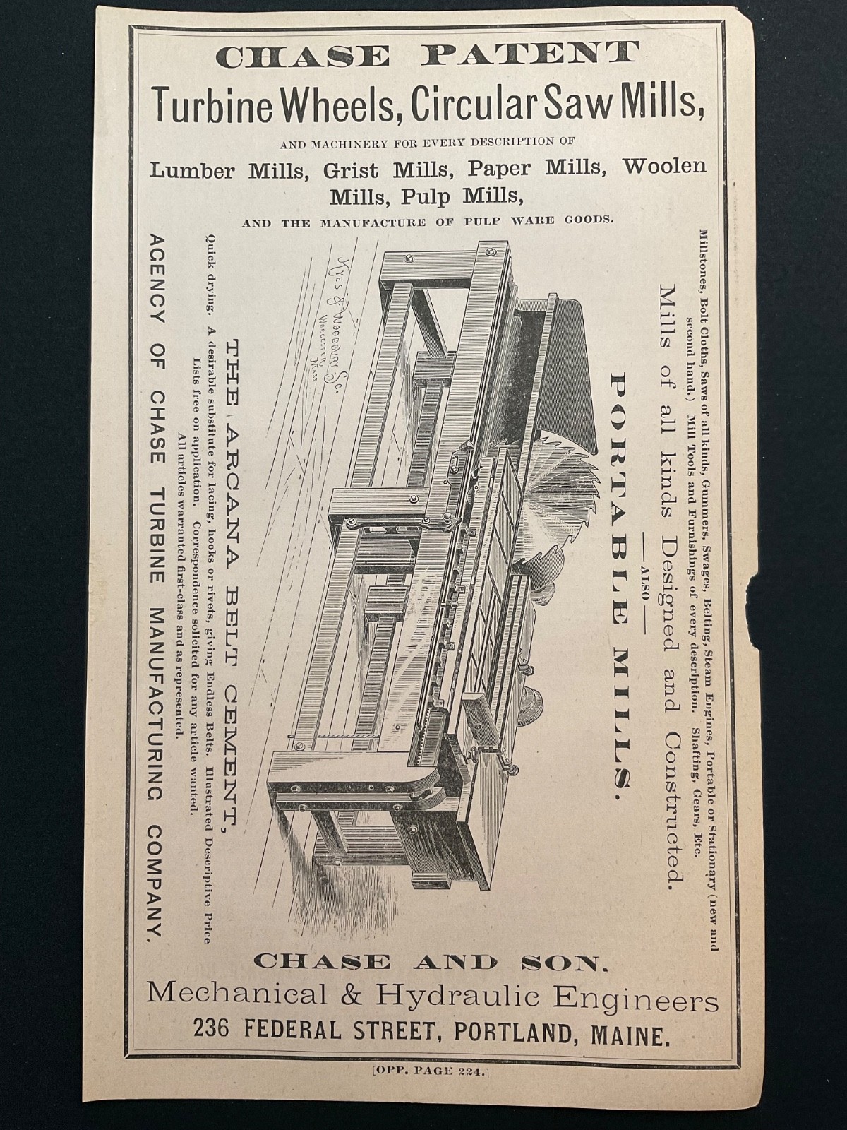 1883 Antique Ad Page Chase & Son Portable Mills, Rice Engravers, Portland ME