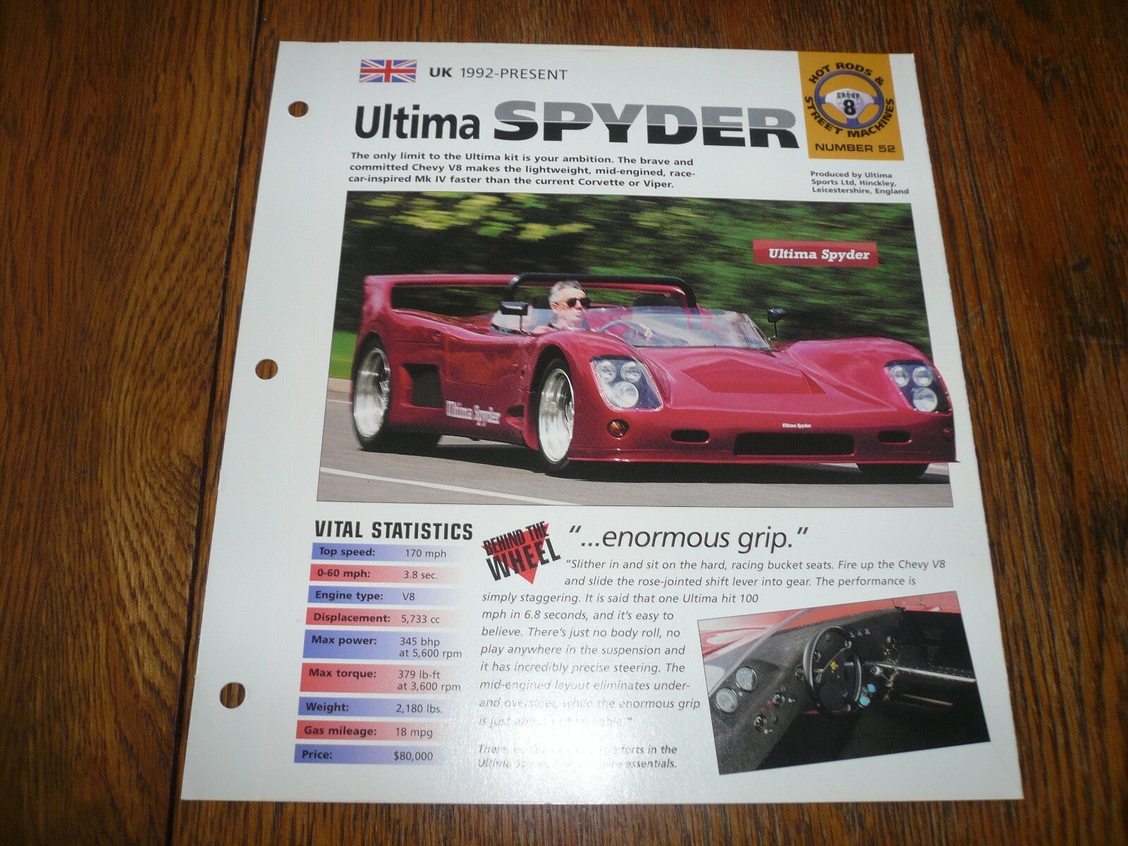 1998 Ultima Spyder UNIQUE IMP BROCHURE 