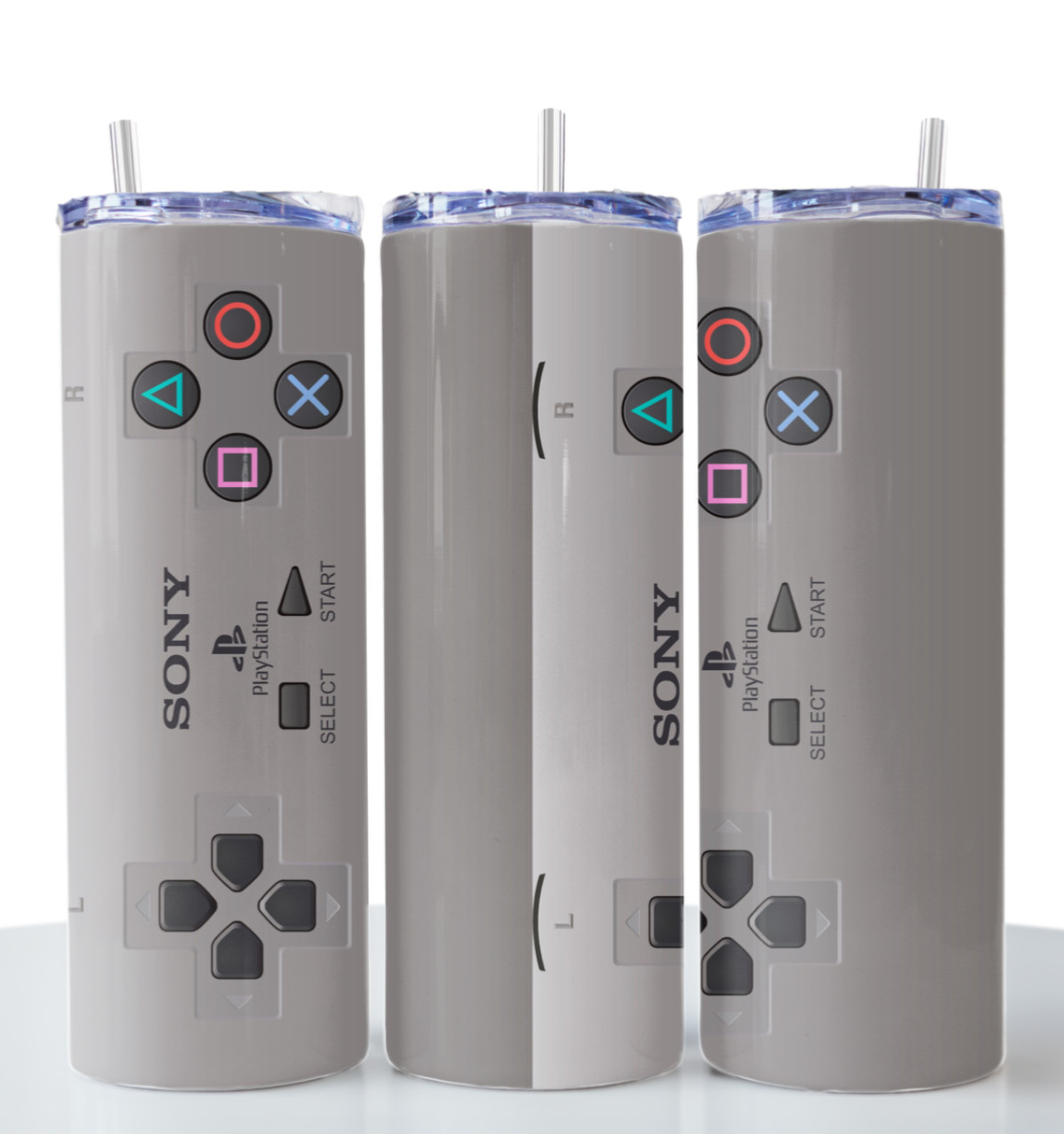 Fun SONY PLAYSTATION CONTROLLER Inspired 20oz Skinny Tumbler Cup Stainless Steel