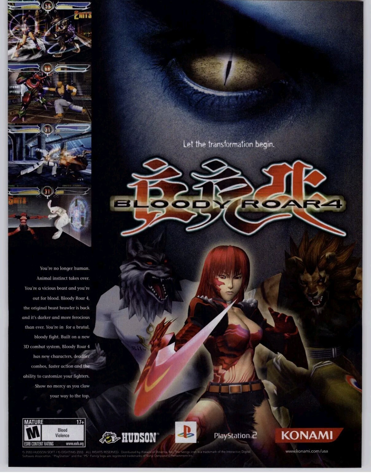 2003 Bloody Roar PlayStation PS2 Video Game Art Vintage Print Ad Poster 