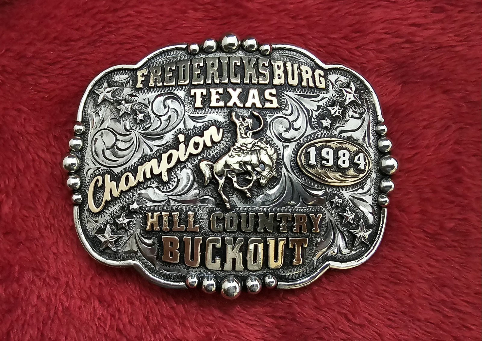 Champion Bronc Riding X~Treme Rodeo☆1984☆TROPHY BUCKLE☆Fredericksburg TX☆RARE899