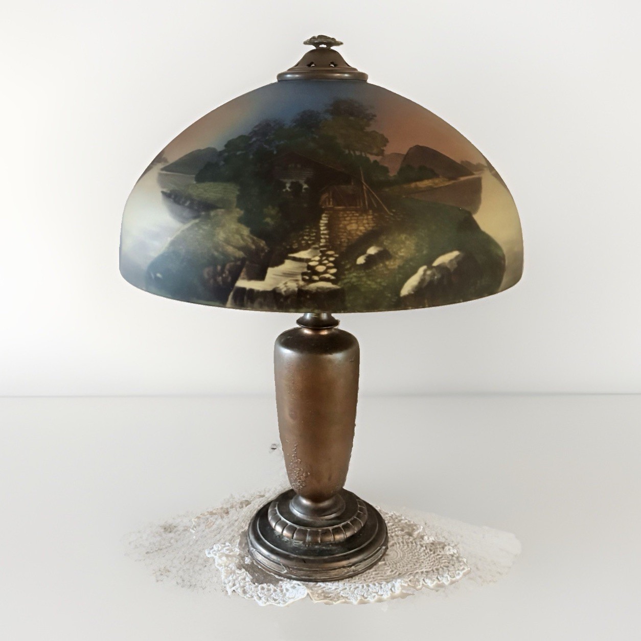Handel Reverse Painted 25” Lamp With Bronze Base