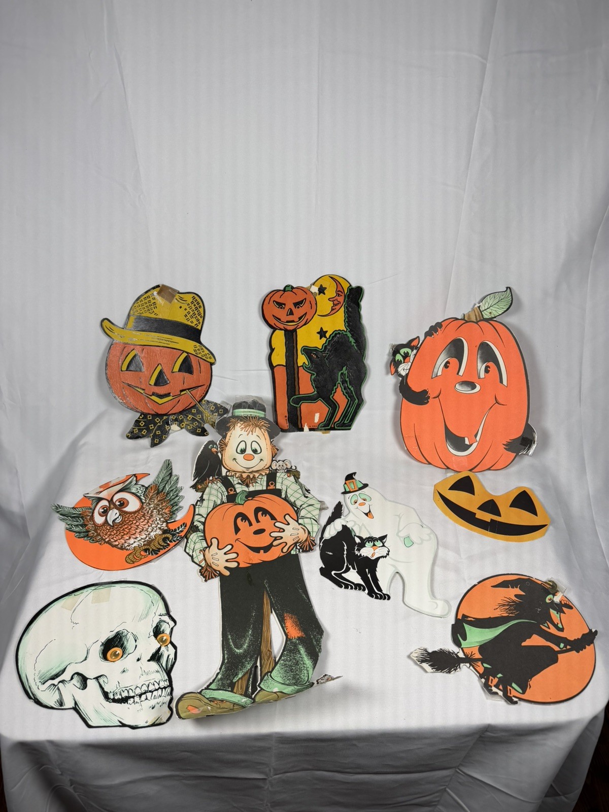 Vintage Beistle Halloween Die Cut Lot 9 Witch Skull Pumpkin Scarecrow 1950-1970s