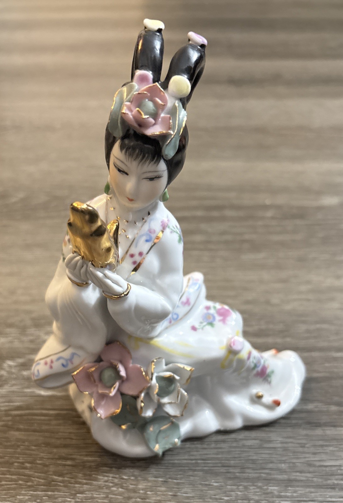 Vintage Porcelain Japanese Geisha Figurine with Horn Hand Painted Statue 7”
