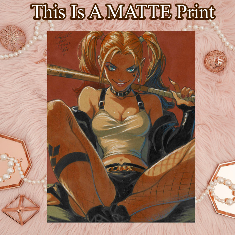Harley Quinn Color Illustration Mixed Med Fine Art Print 8.5x11 - Keyeske