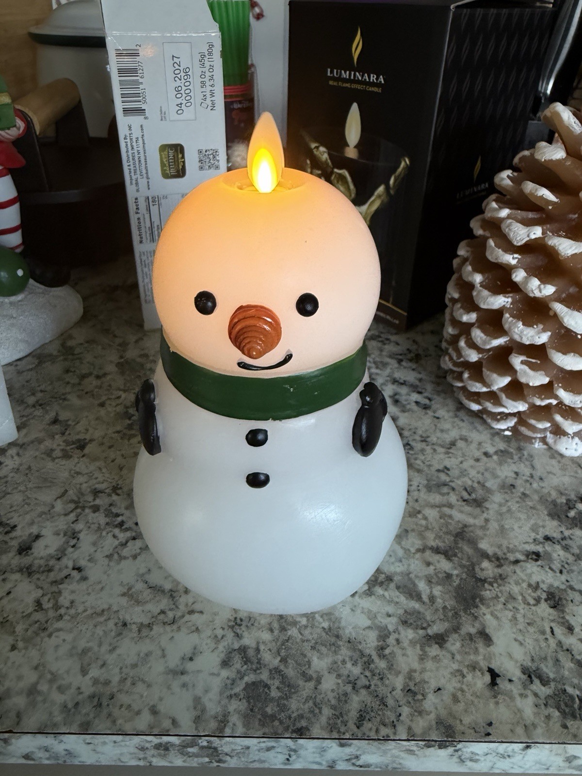 RARE RETIRED Luminara Flameless Snowman  New In Opened Box Timer Perfect Gift