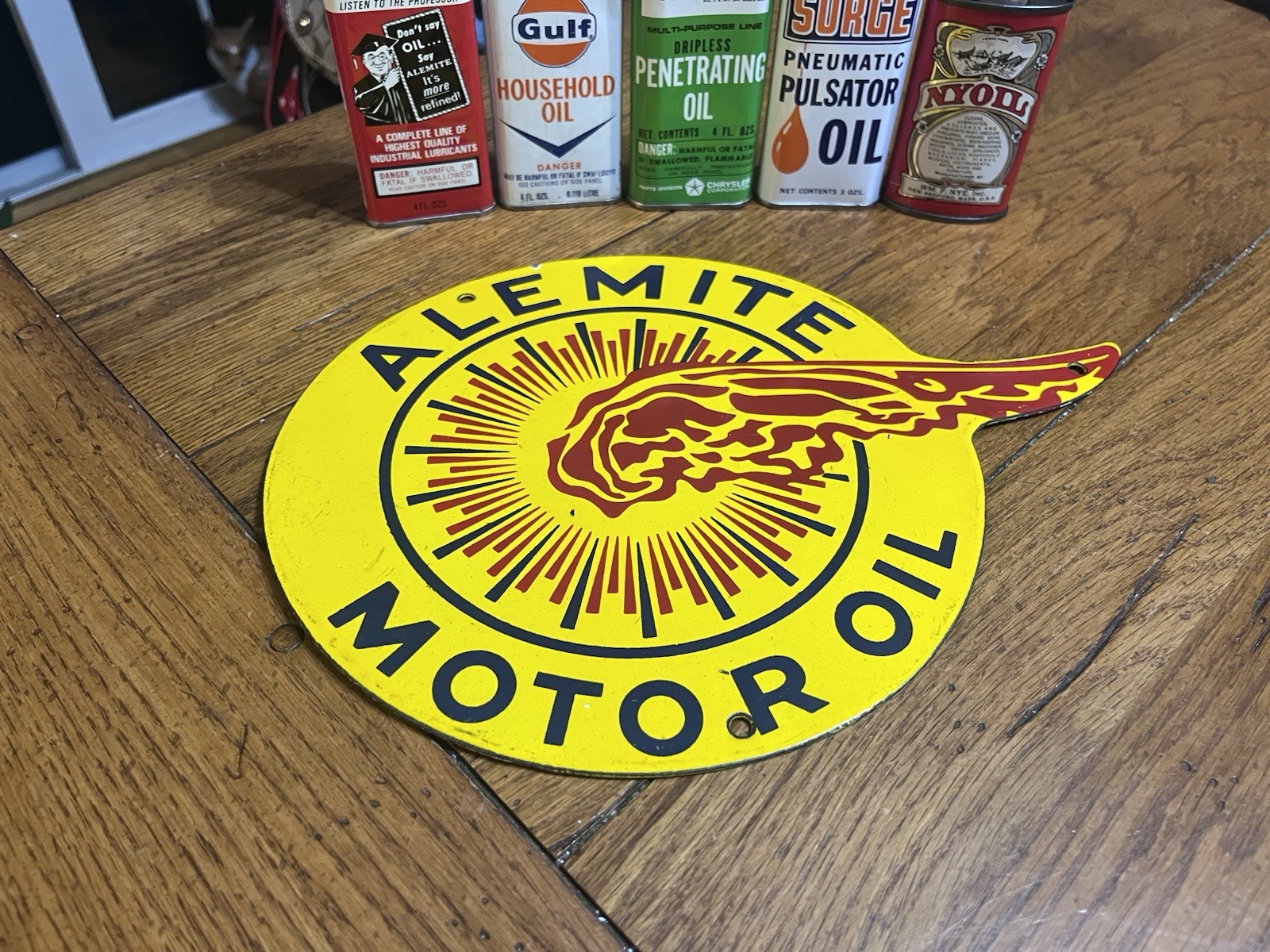 VERY NICE PORCELAIN ALEMITE MOTOR OIL SOLID METAL SIGN