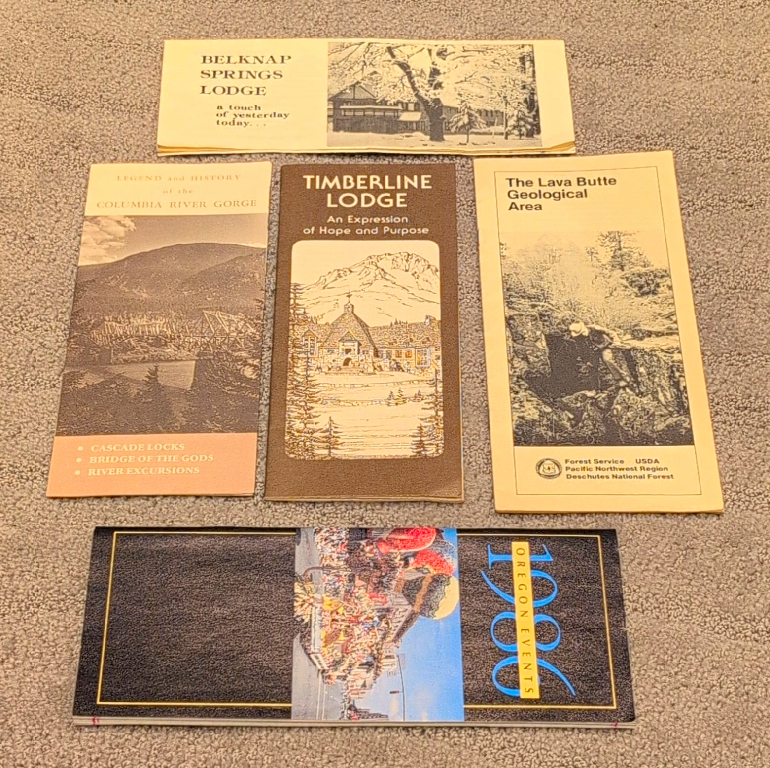 Vintage Oregon Travel Brochures: Timberline Lodge, Lava Butte, Belknap, Columbia