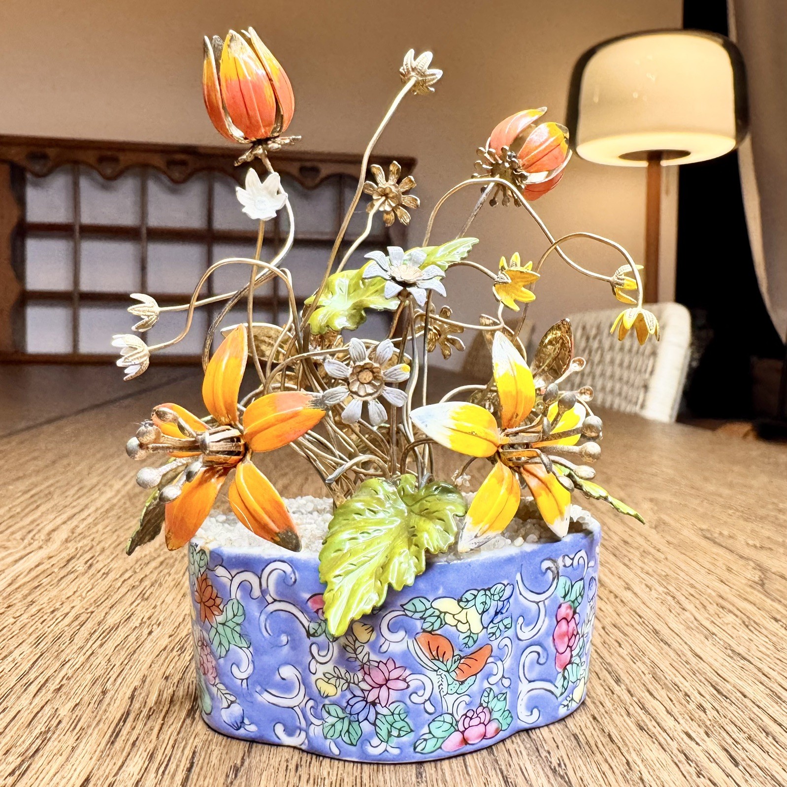 Vtg Jane Hutcheson Gorham Enamel on Copper Floral Arrangement Sculpture Flowers