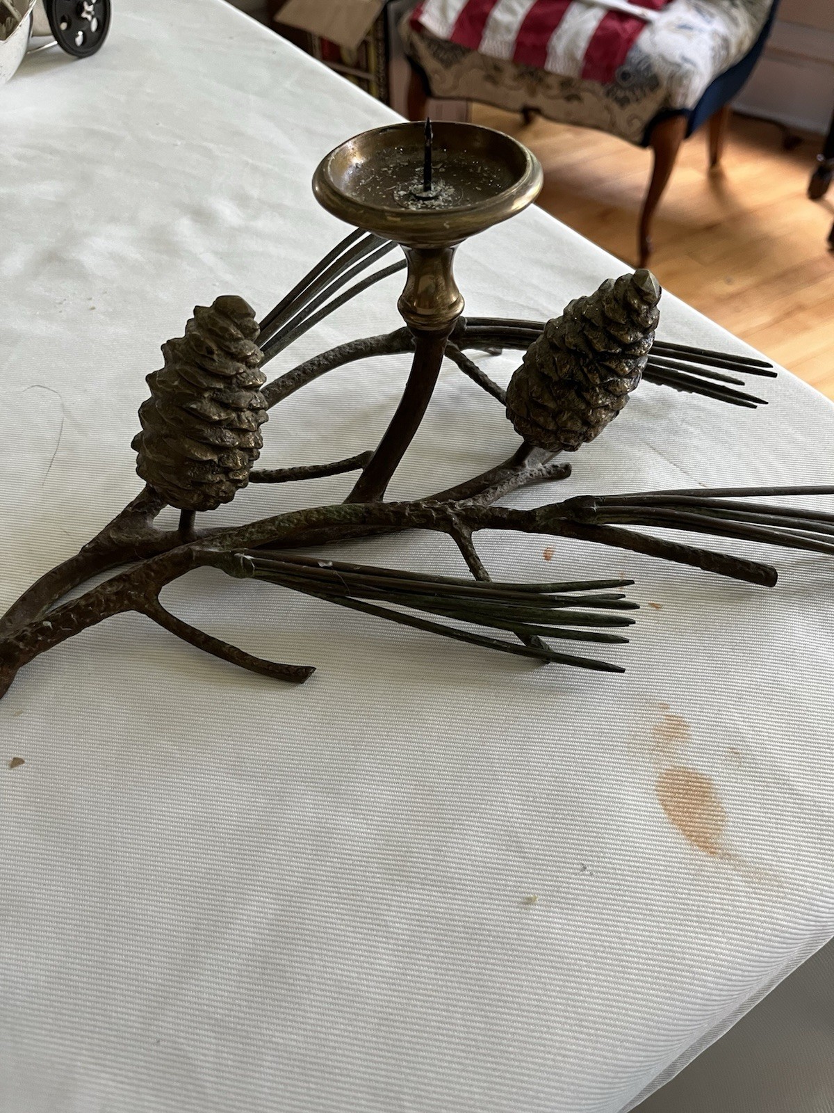 Vintage Arte Firenze Bronze Candleholder, Made in Italy, 12”x7”