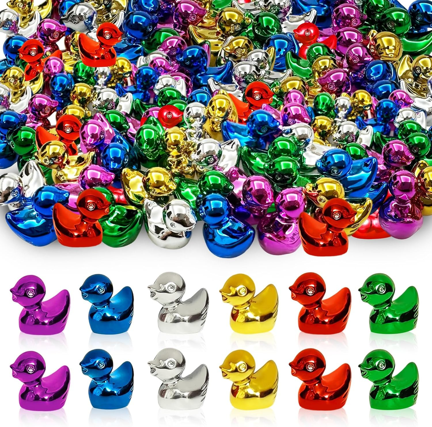 60/120 Pcs Multicolor Metallic Duck Figurines, Mini Glitter Duck Decor for Cr...
