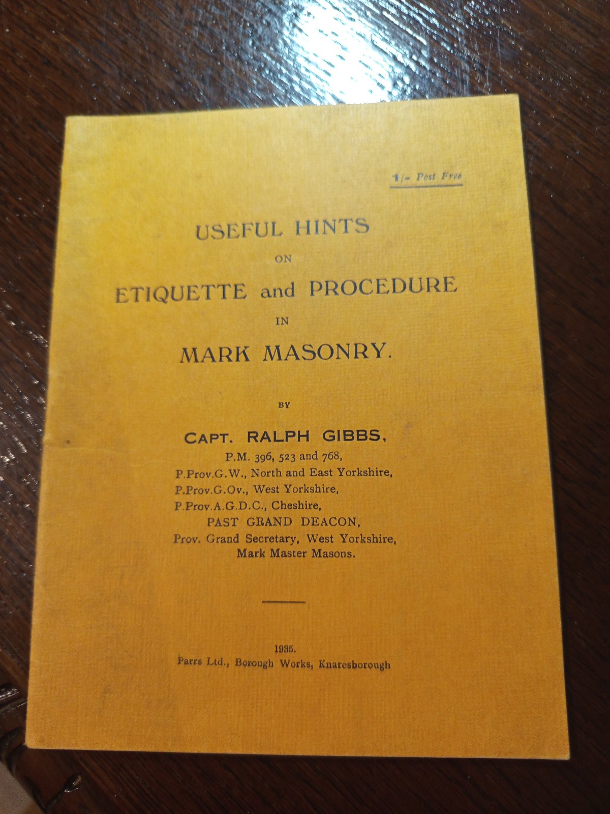 1935 Useful Hints on Etiquetteand Procedure Mark Masonry Freemasonry masonic/436