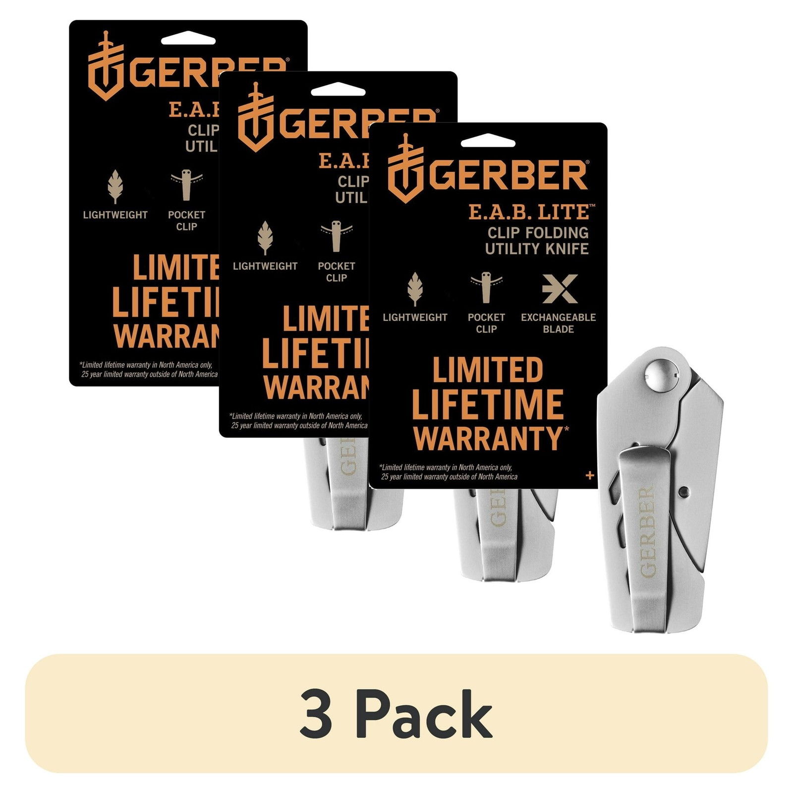 (3 pack) Gerber EAB Lite Pocket Knife