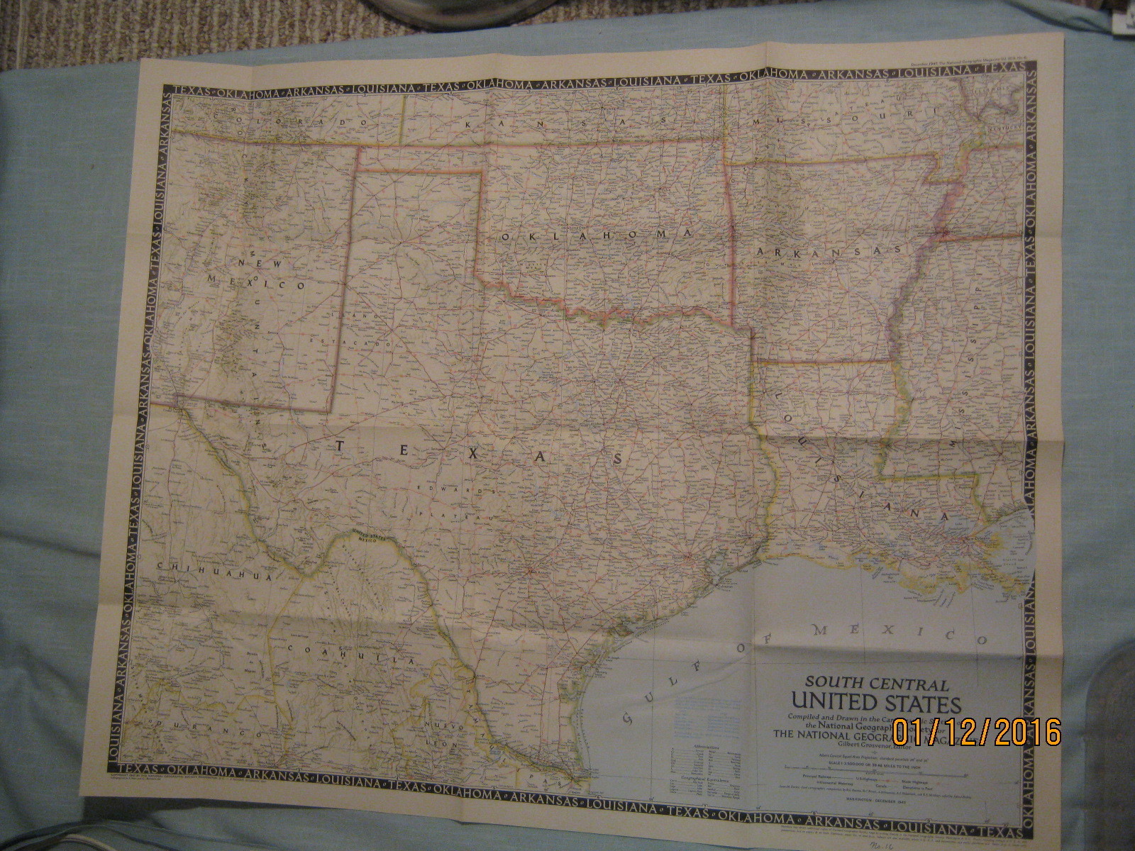 VINTAGE SOUTH CENTRAL UNITED STATES MAP National Geographic December 1947