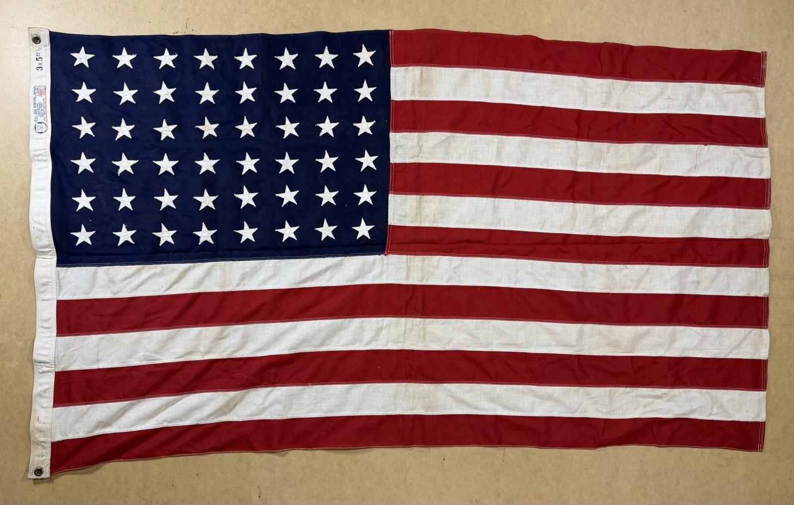 Vtg Stitched 48 Star American Flag 3x5 Bull Dog Bunting Dettras Flag Products