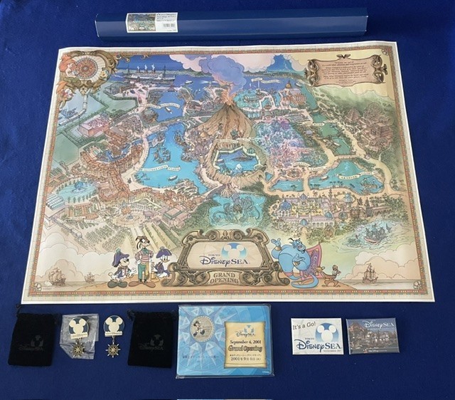 Tokyo DisneySea 2001 Grand Opening Exclusive Map, Medallion & Pins MINT RARE