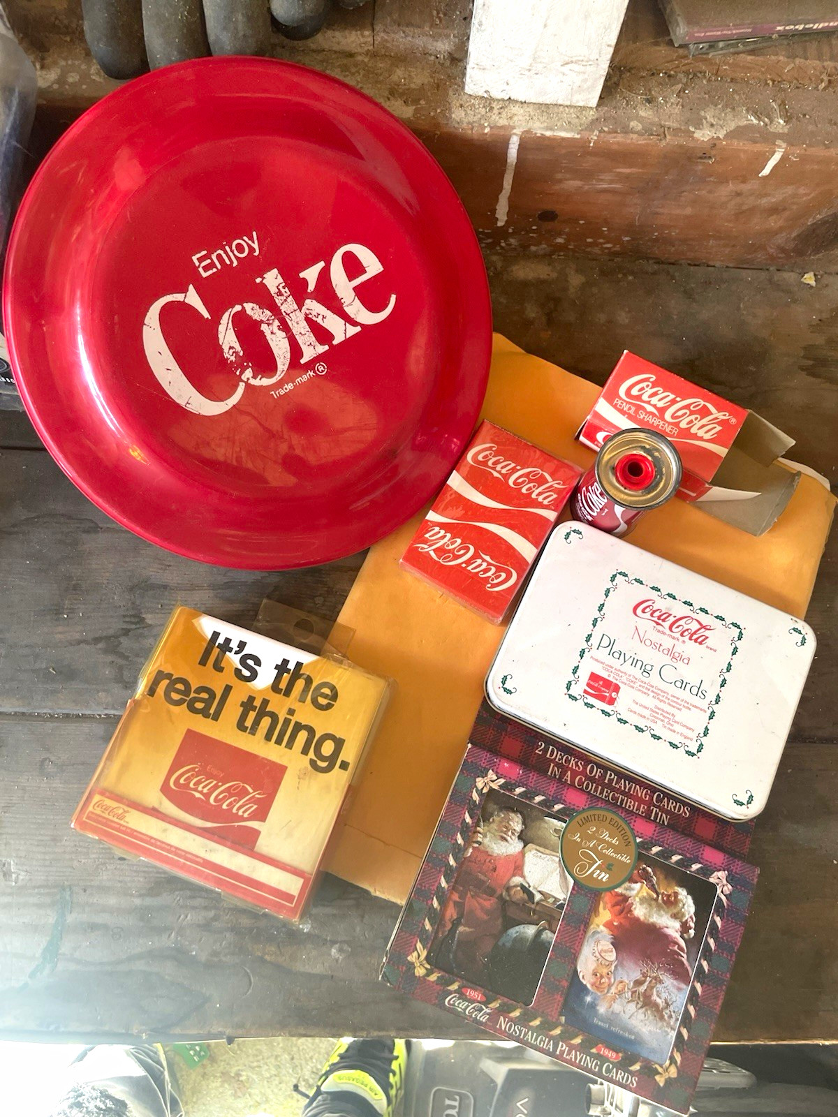 Vintage Coca-Cola Enjoy Coke Red Serving Tray Lot w/ Nostalgia Playing Cards Tin