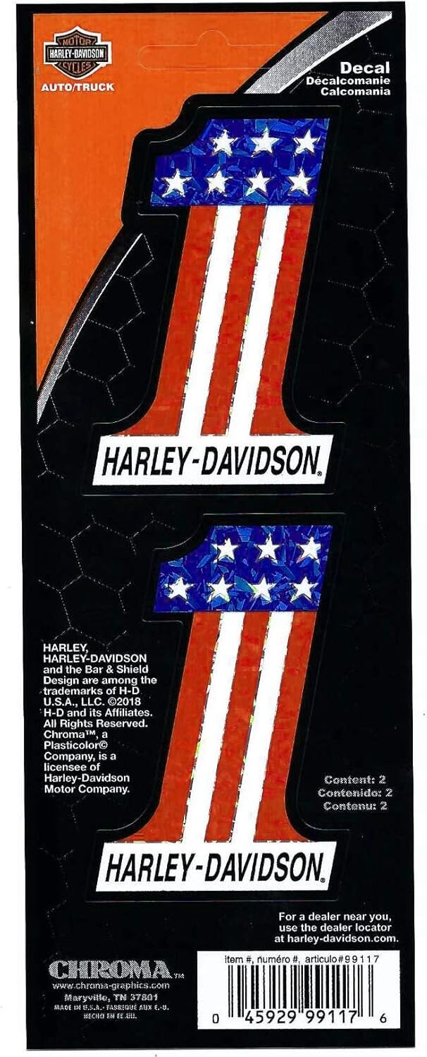 Harley-Davidson #1 Stars and Stripes Decals, 2 Red, White & Blue Decals, 3