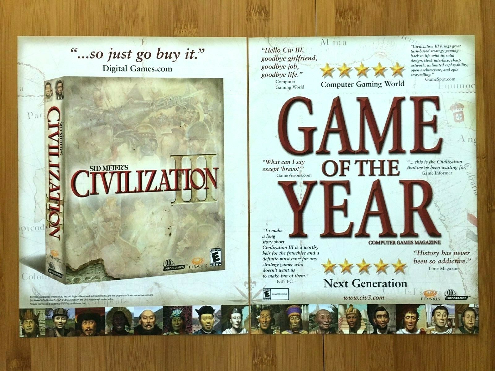 Sid Meier\'s Civilization III 3 PC 2001 Video Game Print Ad/Poster Official Art