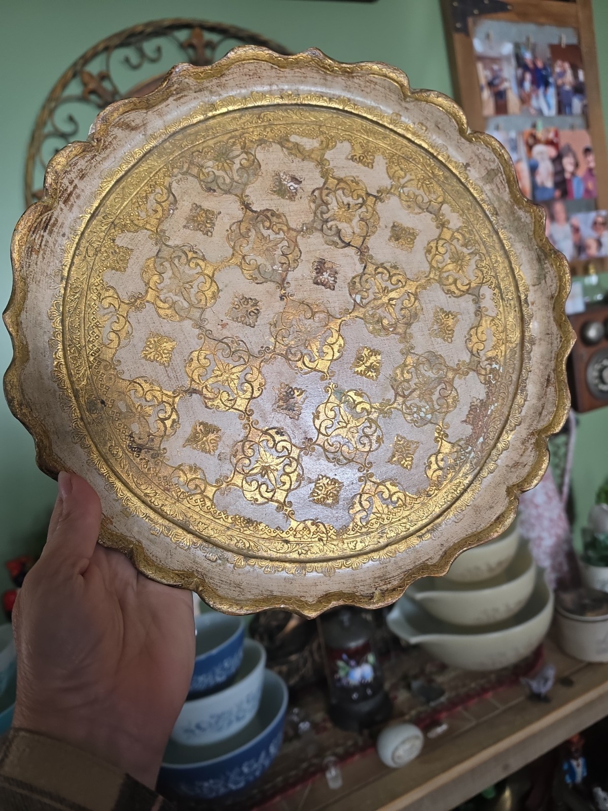 Vintage Italian Florentine Wooden Round Tray