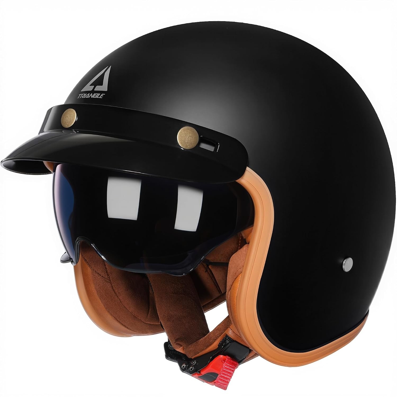 Triangle Open Face Motorcycle Helmet DOT Approved Matte Black Cruiser Moped