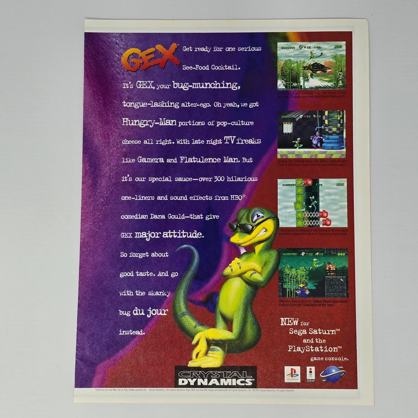 Gex PlayStation 1 PS1 Sega Saturn Bug-Munching Print Ad/Poster Promo Art