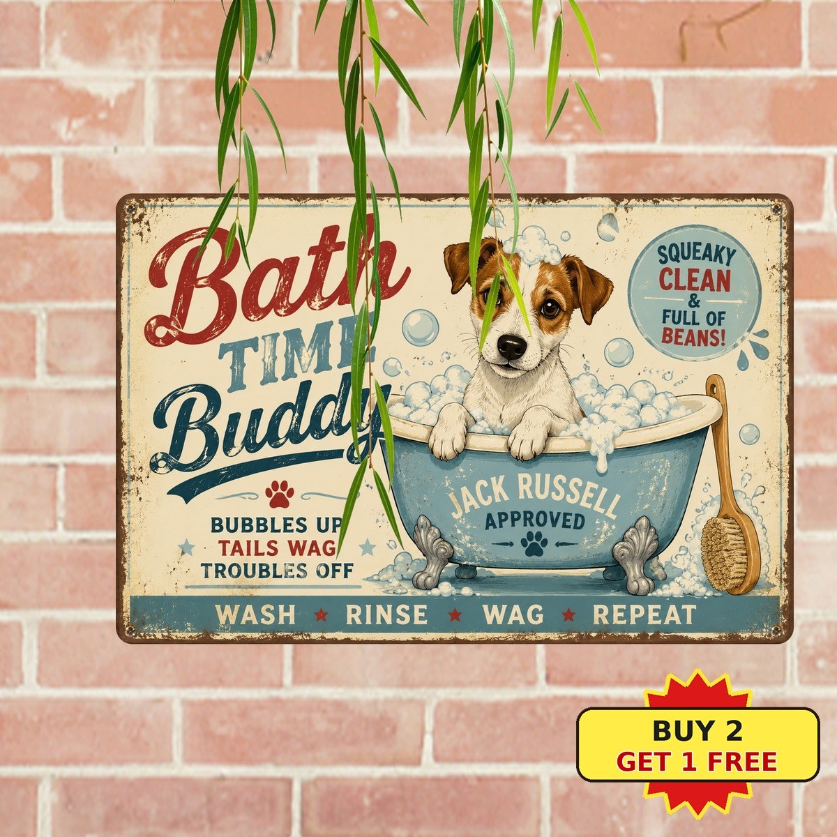 Jack Russell Terrier Dog Bubble Bath Bathroom Humor Metal Tin Sign 8x12