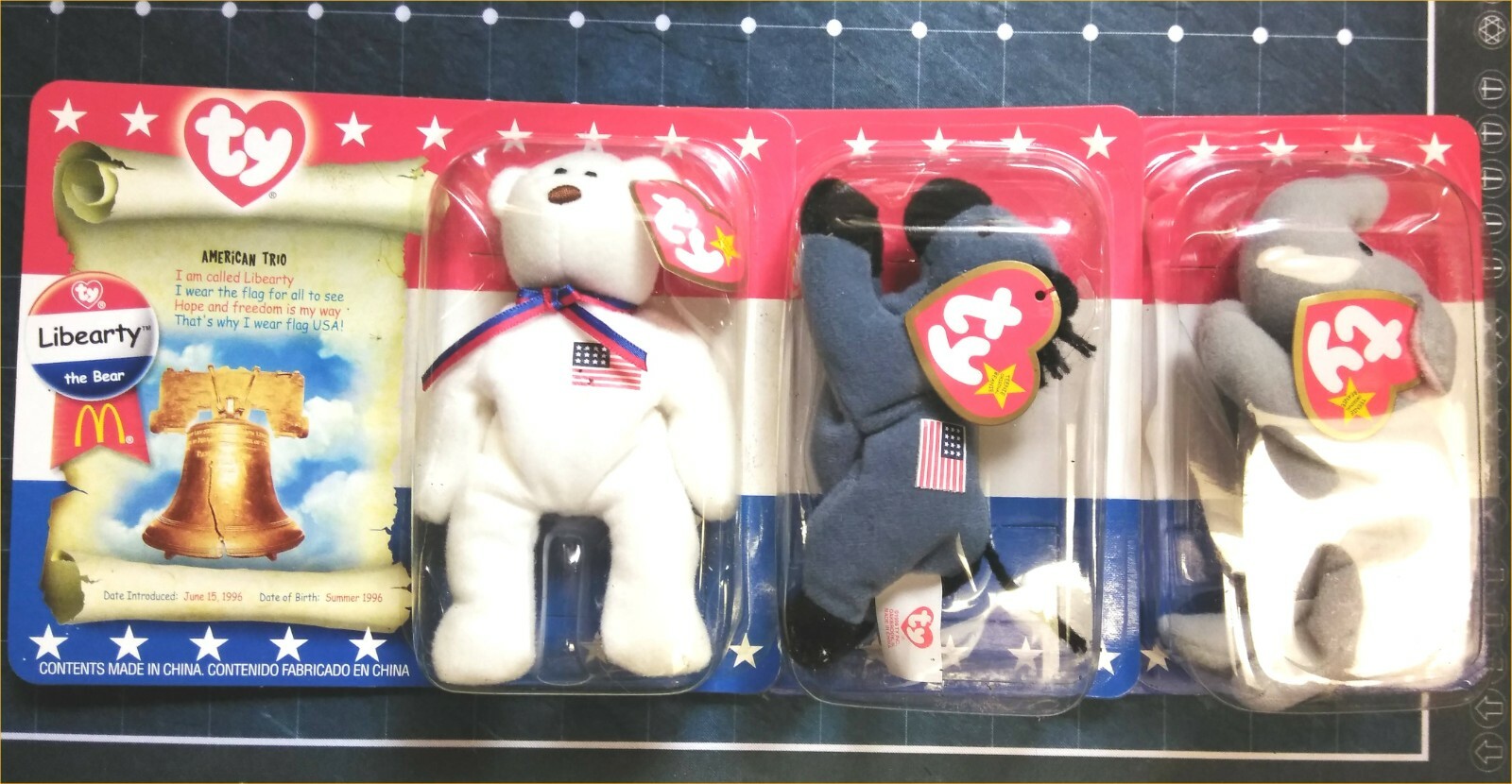 Rare 2000’s American Trio McDonalds Teenie Beanies Set Libearty Lefty Righty