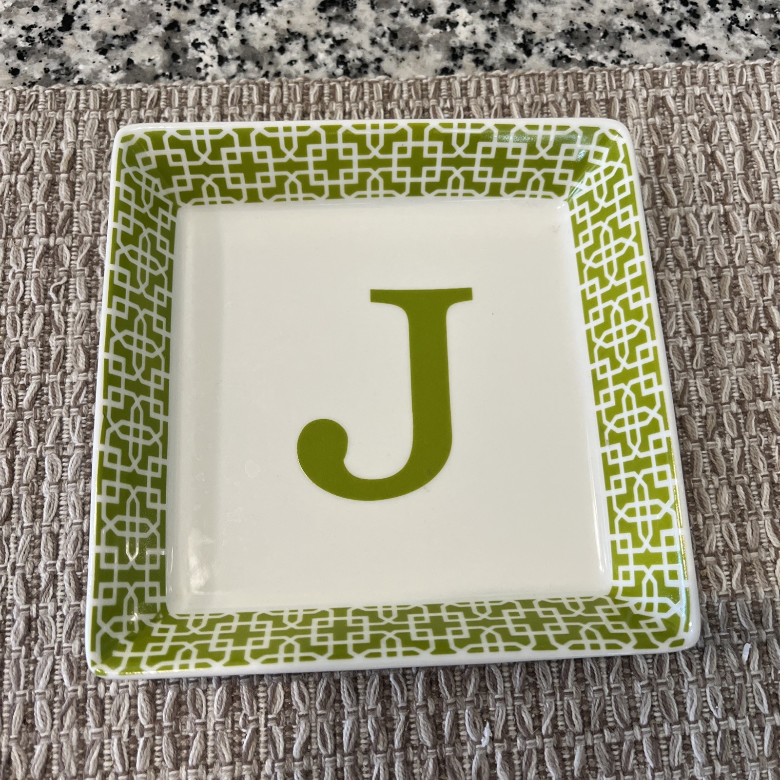 Two\'s Company Initial “J”  Porcelain Trinket Tray Dish 5 1/2” Square
