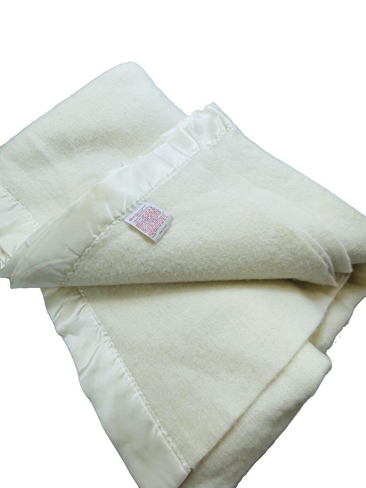 Vintage Northern Chatham 100% Wool Blanket Cream Satin Trim Full Queen 92x89 USA