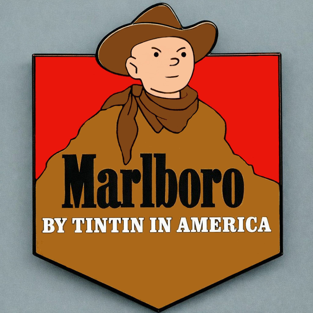 BIG PIN TINTIN IN AMERICA x MARLBORO CIGARETTE RARE COMIC COLLECTOR PIECE 3.5